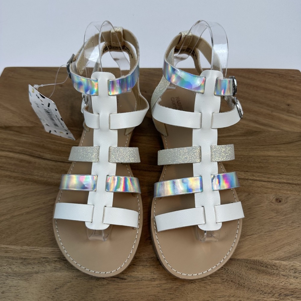 New Harper Canyon Valentina White Sparkle Holographic Gladiator Sandals Size 5 Y